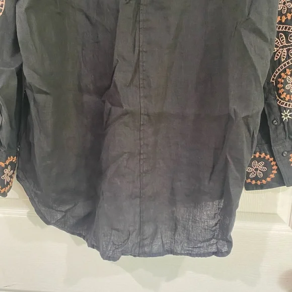 Johnny Was Faye Relaxed Linen Button Down Embroidered Shirt Lagenlook Size L - Picture 13 of 15